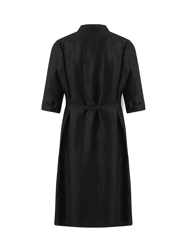 18 Momme Xiang Yun Silk Single-Breasted Women Midi Shirt Dress With Belt