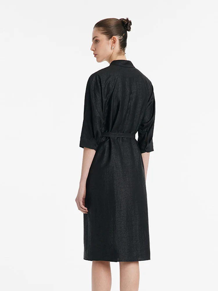 18 Momme Xiang Yun Silk Single-Breasted Women Midi Shirt Dress With Belt