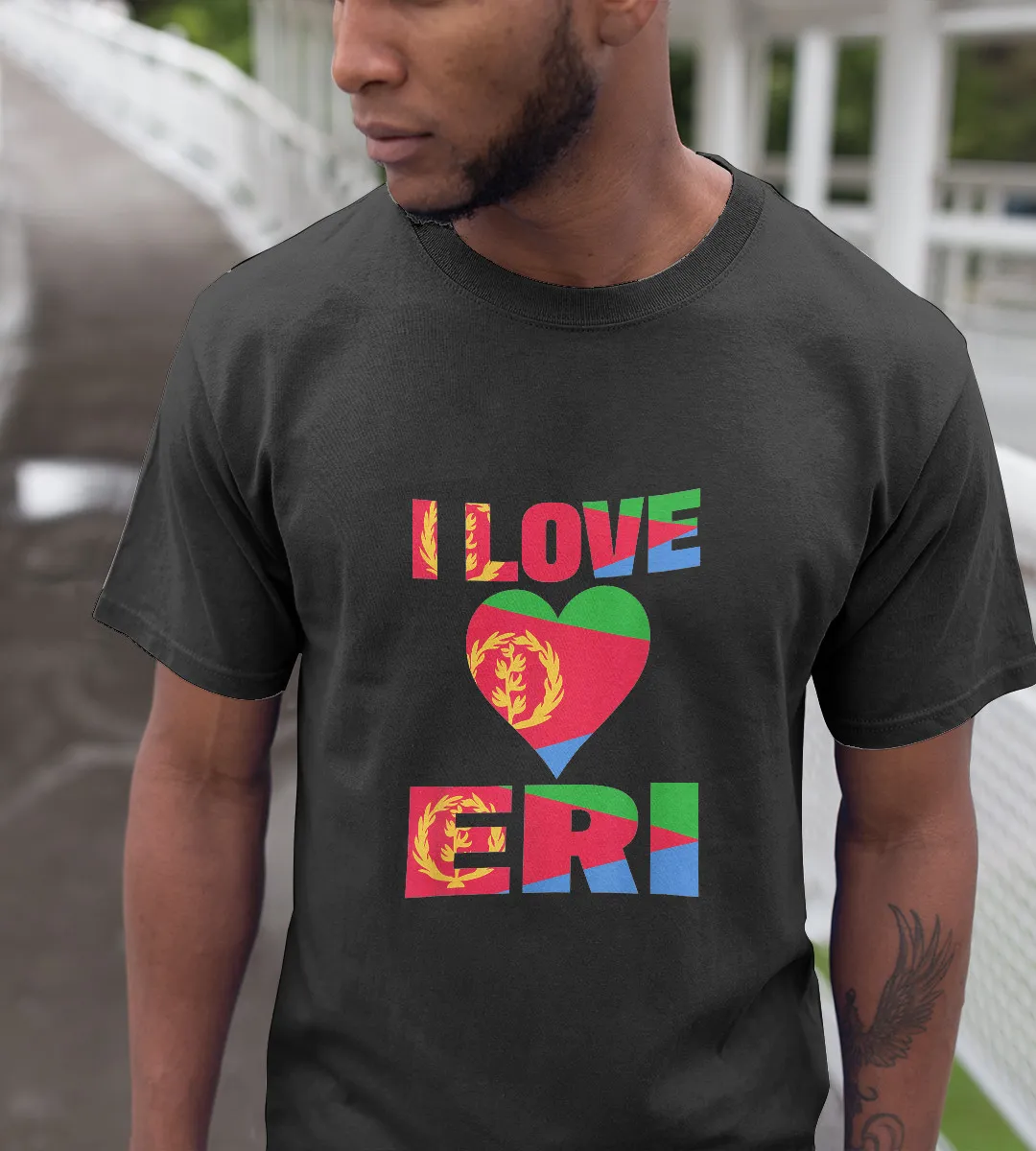 1sttheworld T-Shirt - Flag In A Heart Eritrea Pride T-Shirt Black A35