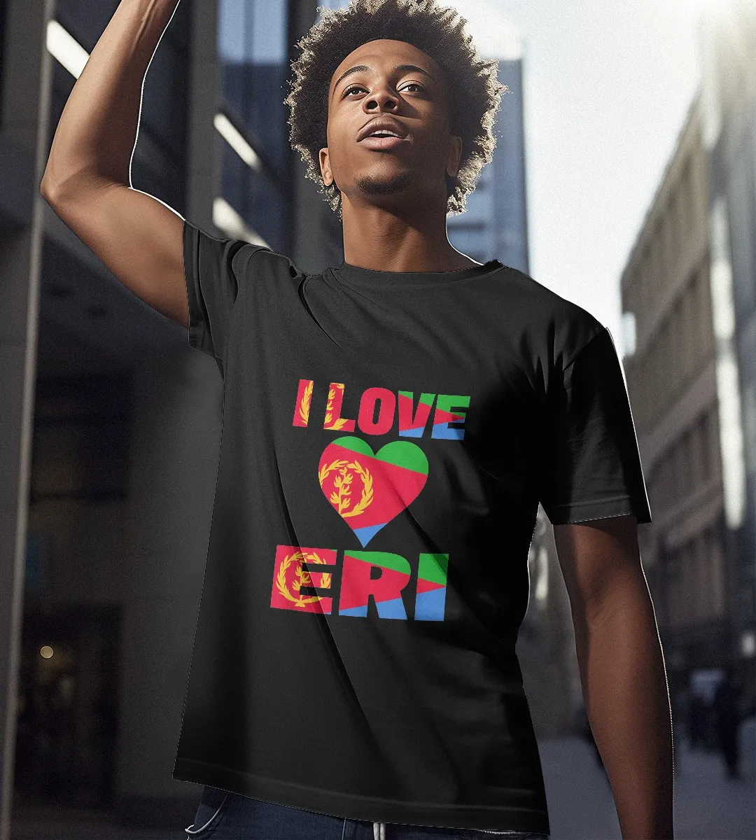 1sttheworld T-Shirt - Flag In A Heart Eritrea Pride T-Shirt Black A35