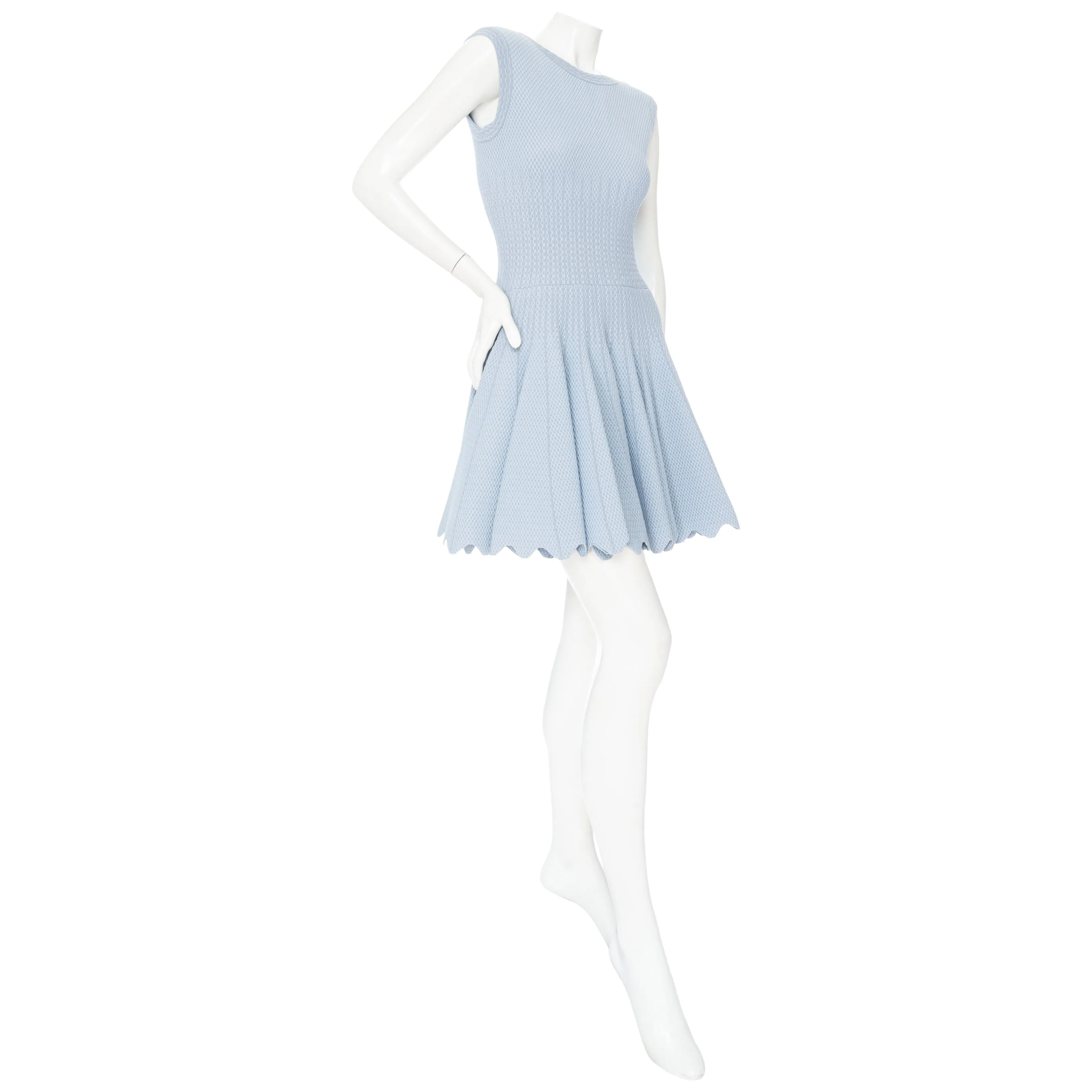 2012 Light Blue Viscose-Blend Textured Skater Dress