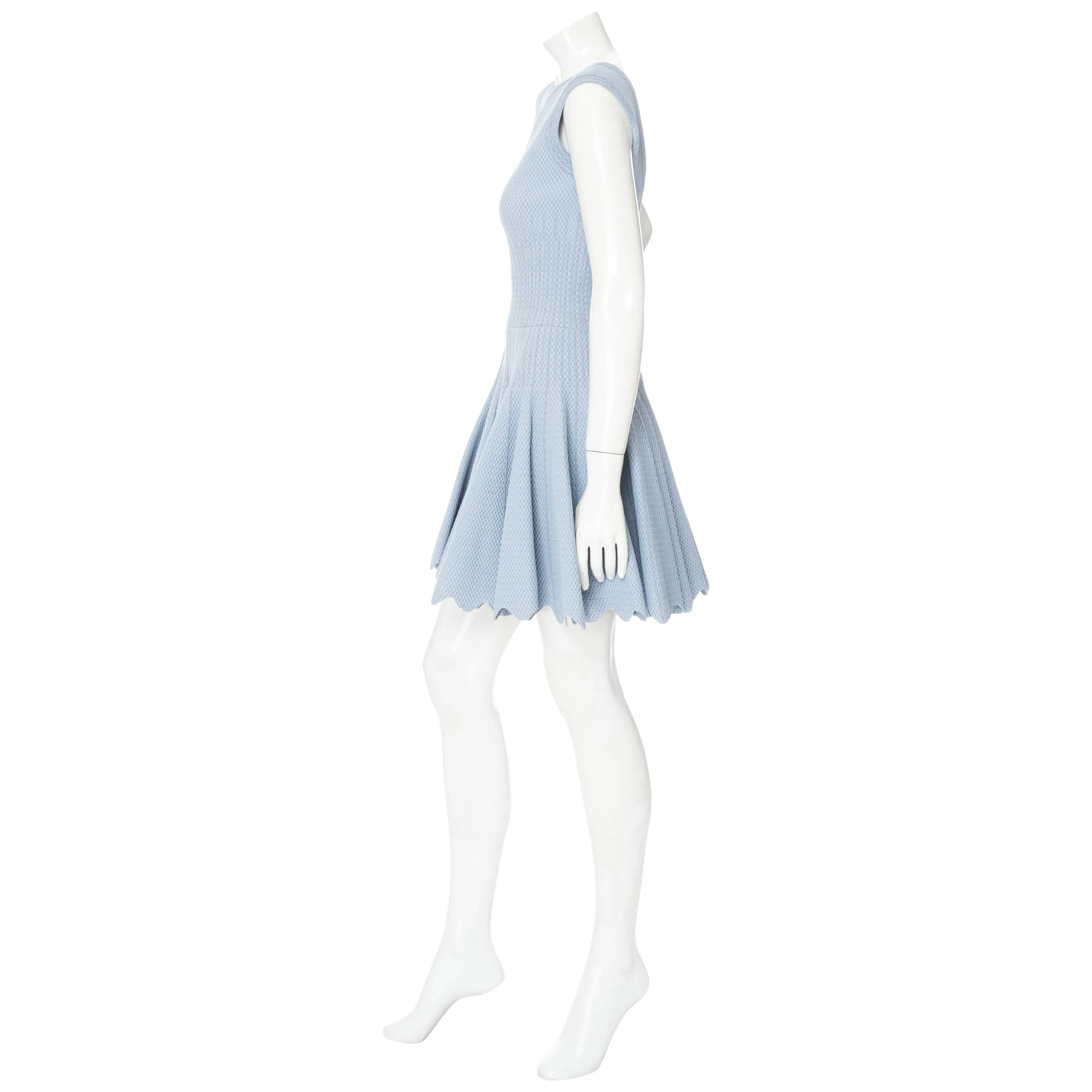 2012 Light Blue Viscose-Blend Textured Skater Dress