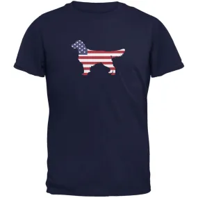 4th of July Patriotic Dog Golden Retriever Navy Adult T-Shirt