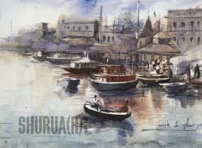 A beautiful painting of a ghat in Banaras