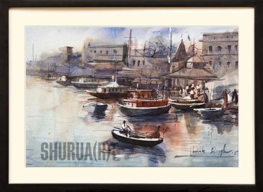 A beautiful painting of a ghat in Banaras