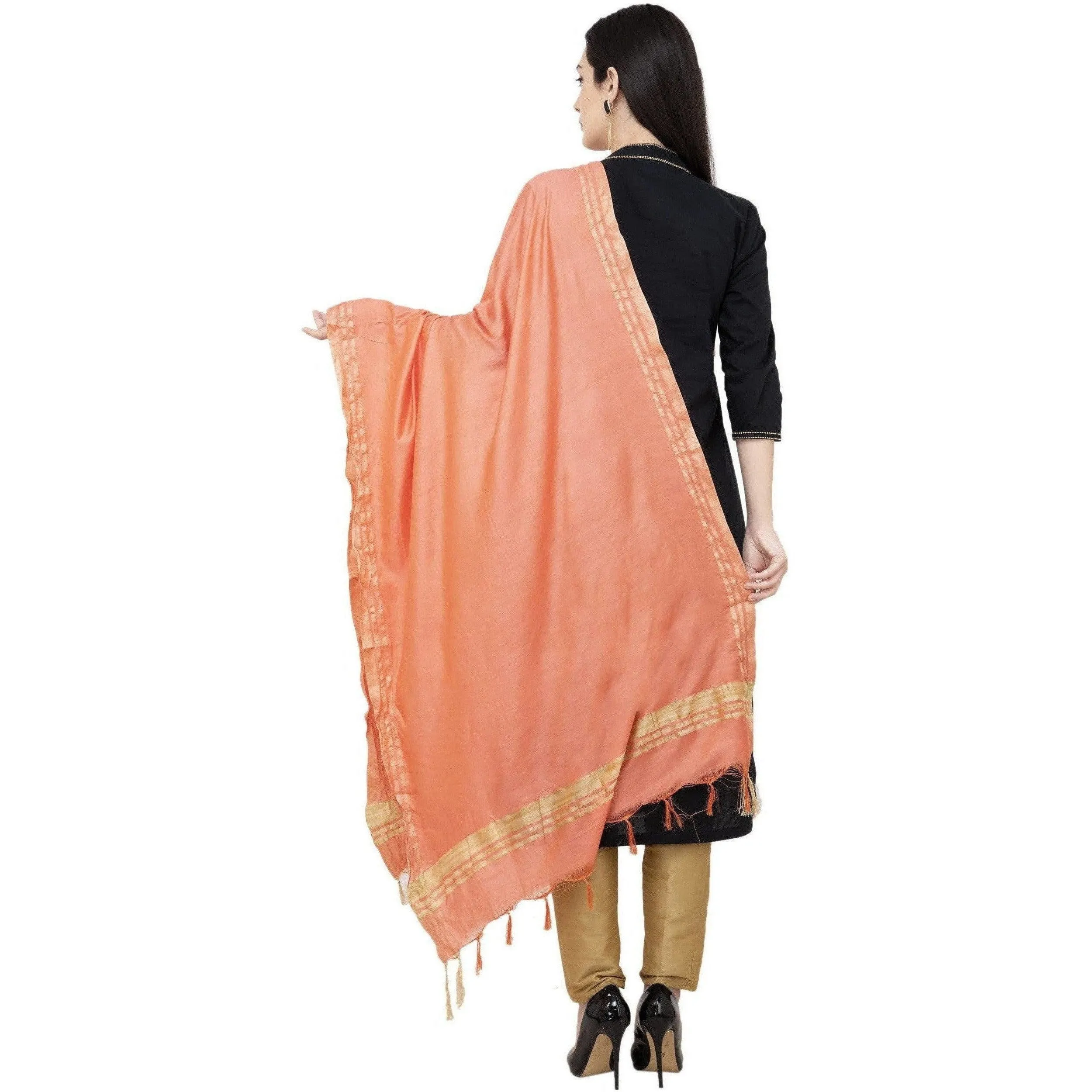 A R Silk Golden Border Regular Dupatta Color Peach Dupatta or Chunni