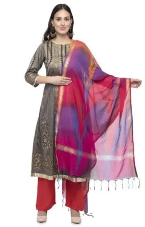 A R Silk Women's Katan Soft Silk Multi Dye Rainbow Regular Dupatta