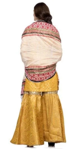 A R Silk Women's Silk Print With Embroidery White Fancy Dupatta