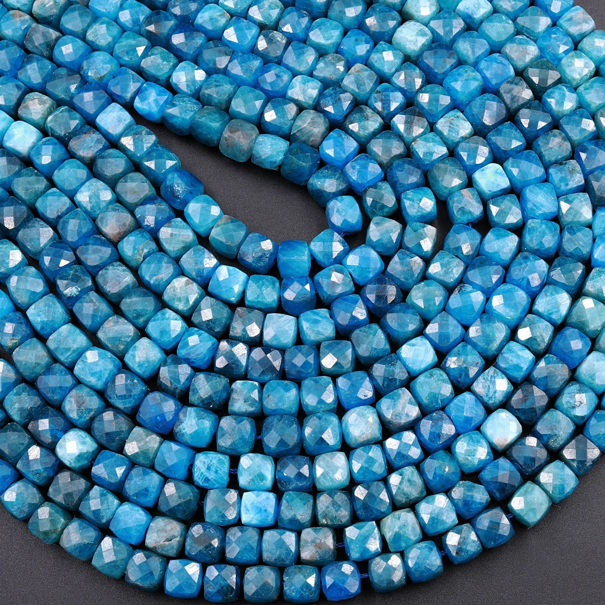 AA Natural Blue Apatite Faceted 5mm Dice Cube Beads 16" Strand