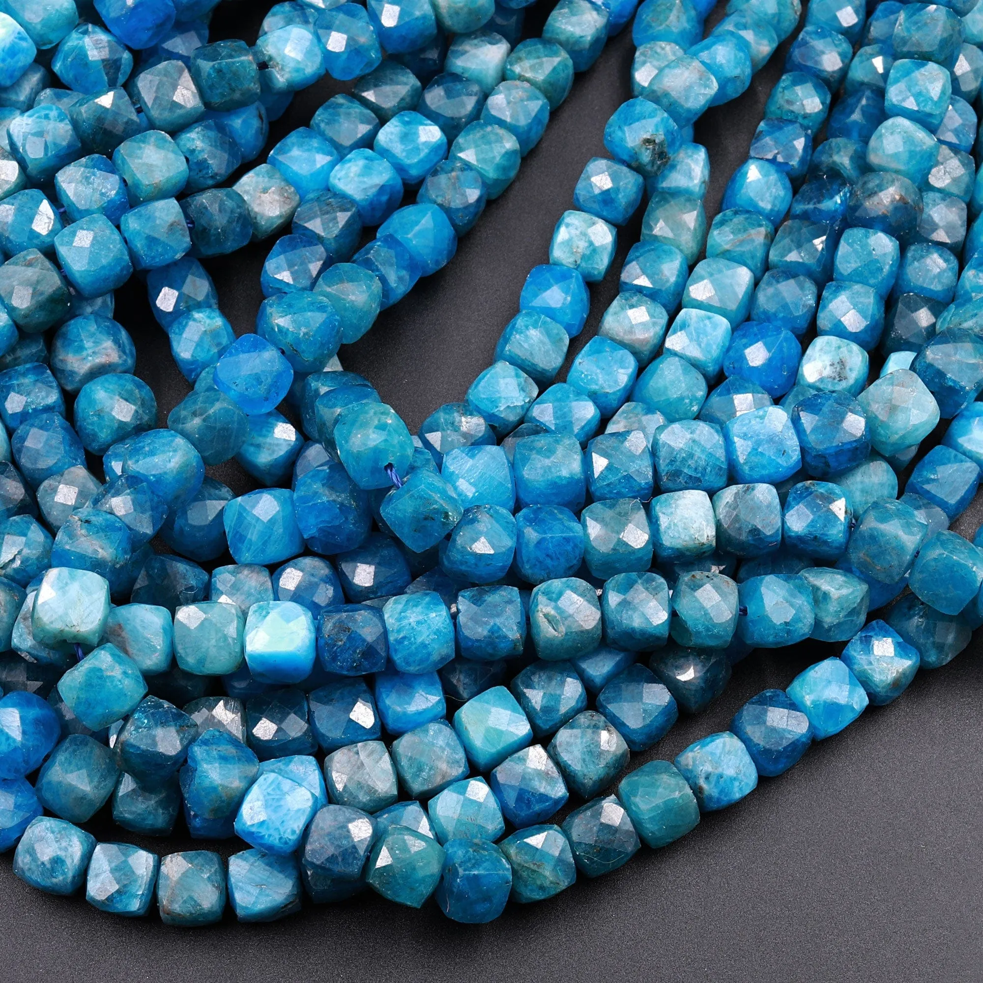 AA Natural Blue Apatite Faceted 5mm Dice Cube Beads 16" Strand