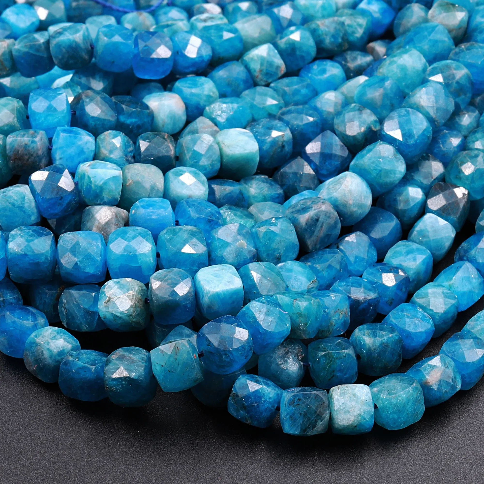 AA Natural Blue Apatite Faceted 5mm Dice Cube Beads 16" Strand