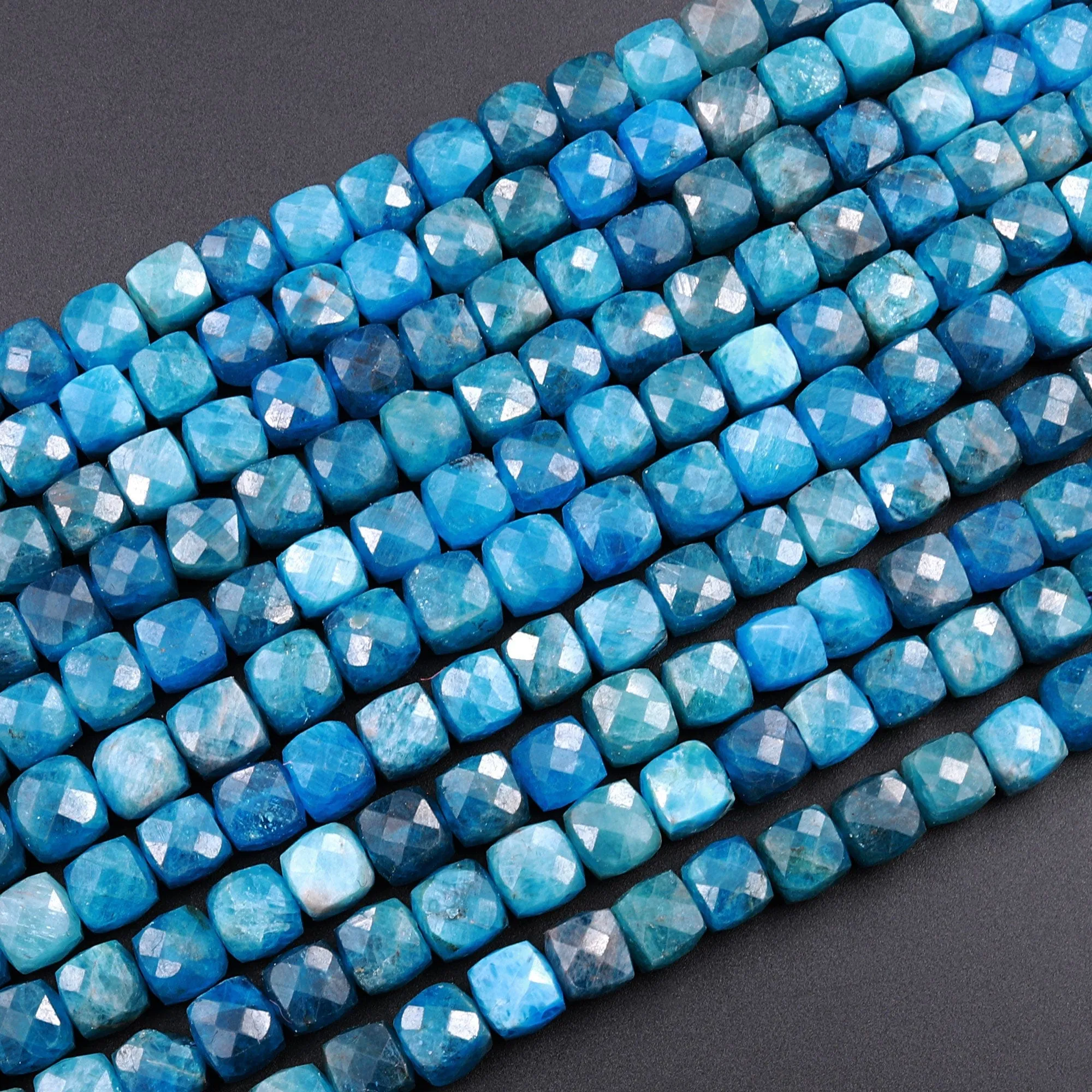 AA Natural Blue Apatite Faceted 5mm Dice Cube Beads 16" Strand