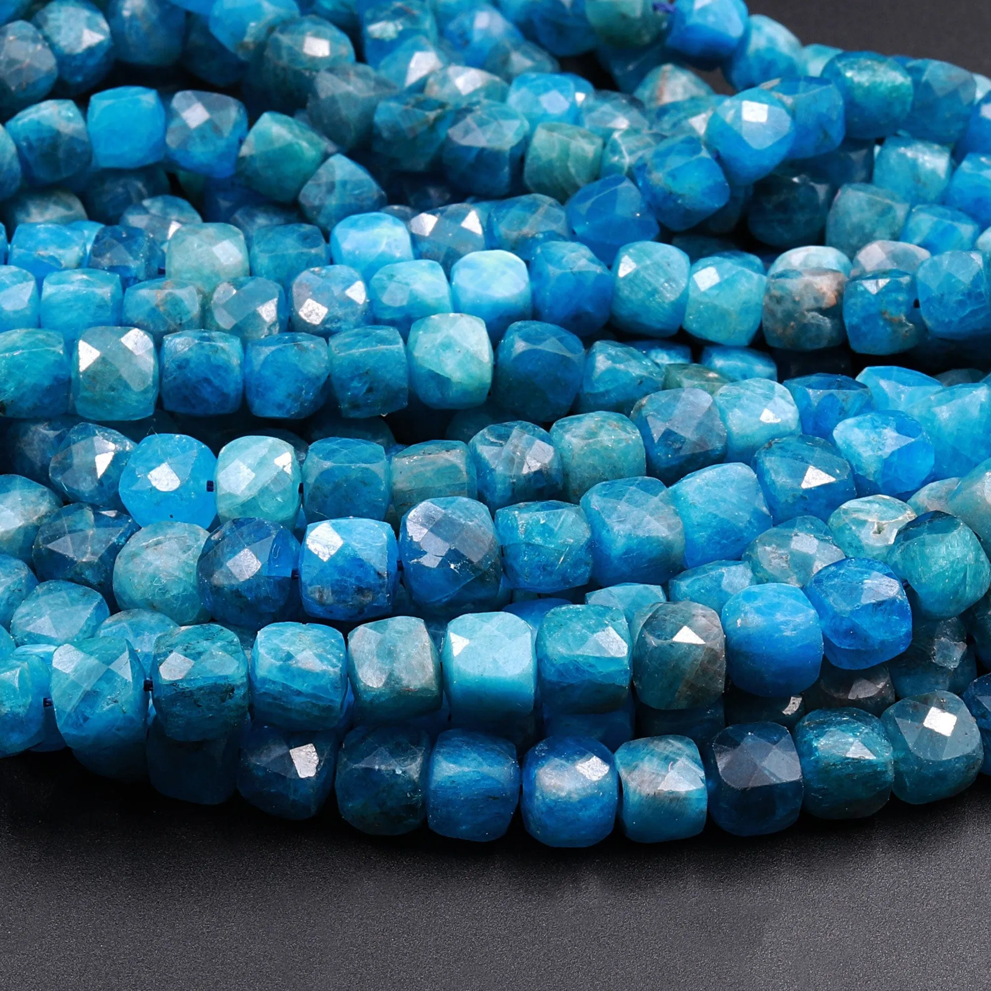 AA Natural Blue Apatite Faceted 5mm Dice Cube Beads 16" Strand