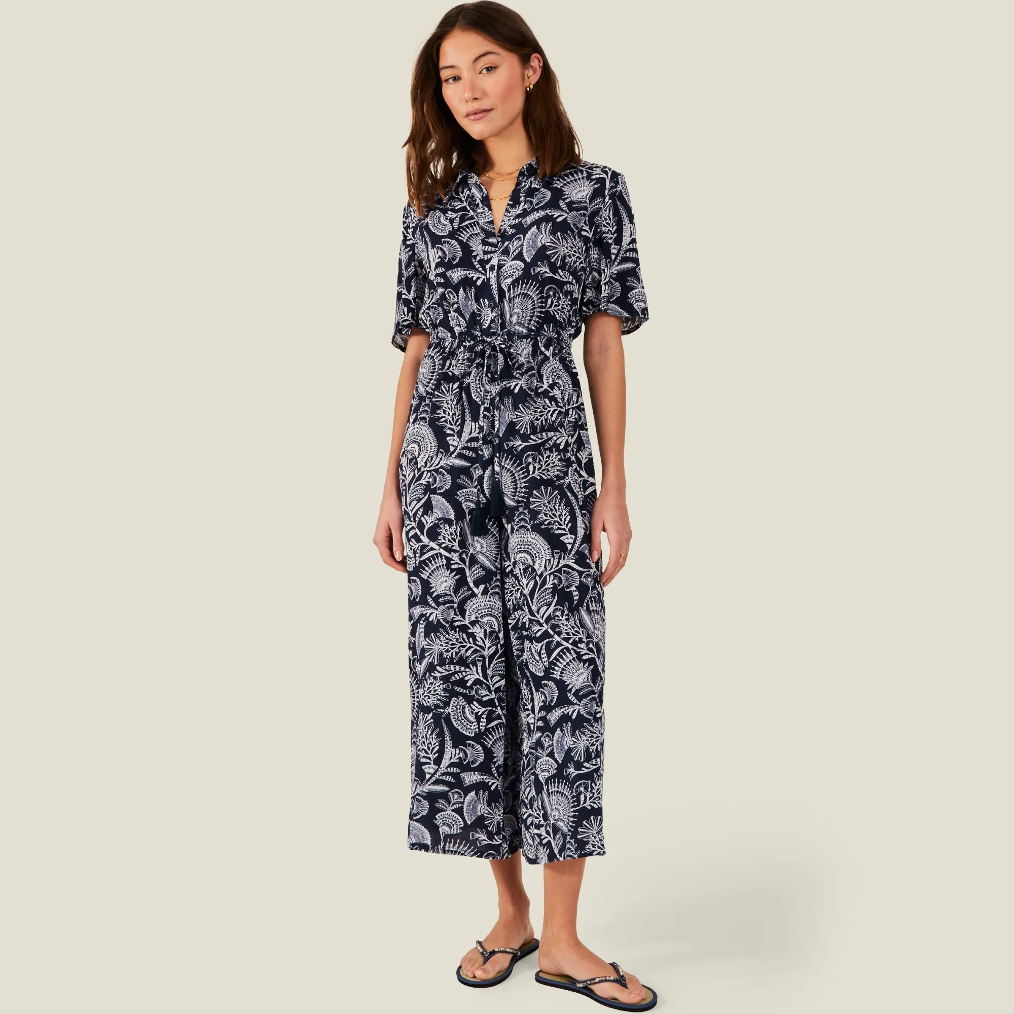 Accessorize London Women's Navy Blue Fan Print Jumpsuit Medium