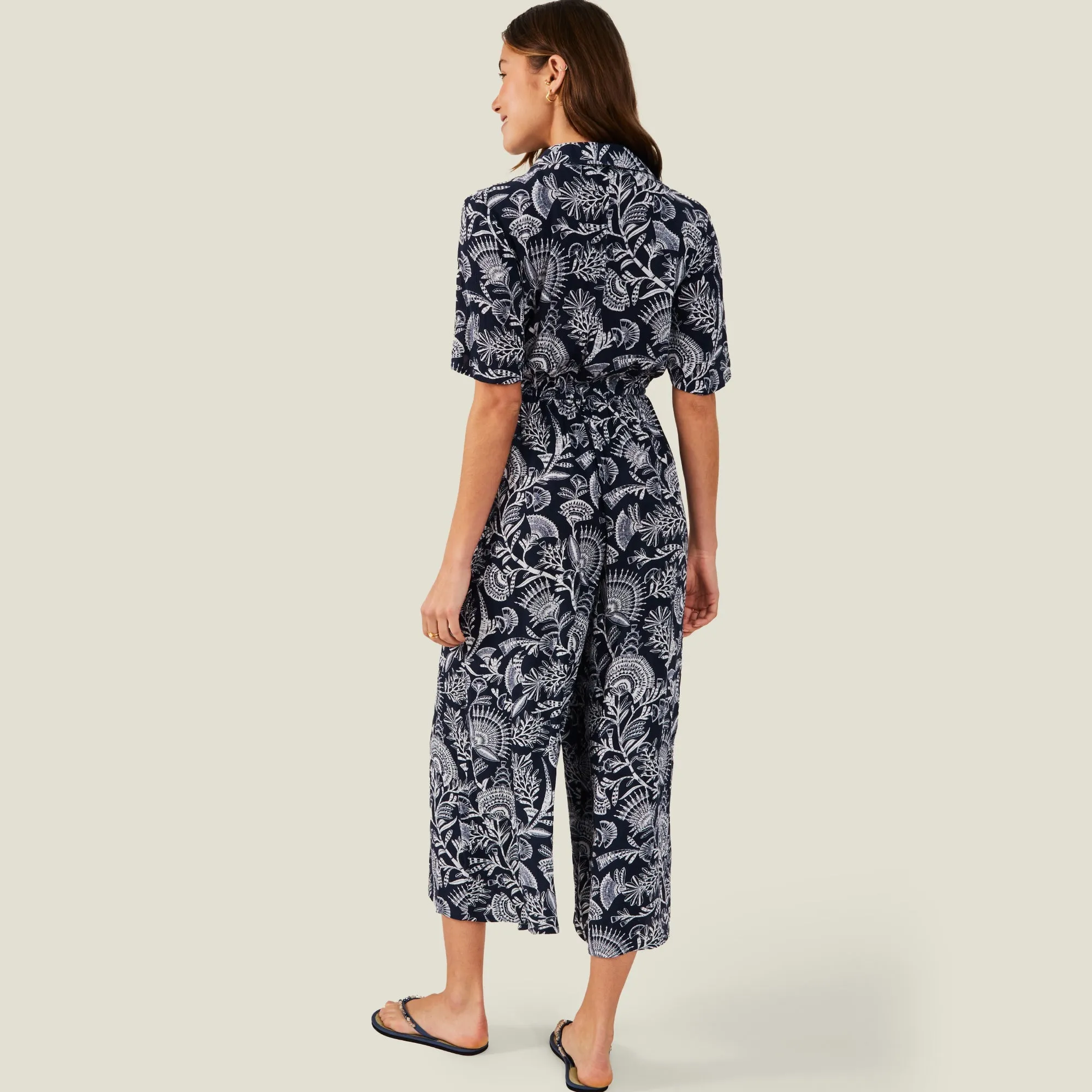 Accessorize London Women's Navy Blue Fan Print Jumpsuit Medium