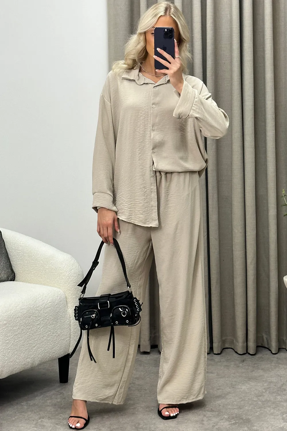 Ariana Beige Oversized Shirt and Trousers Co-Ord Set