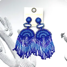 Balcony Views Seed Bead Fringe Earrings in Royal Blue