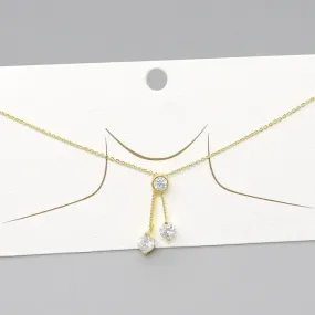 Bar With CZ Stone Pendant Gold Dipped Short Necklace