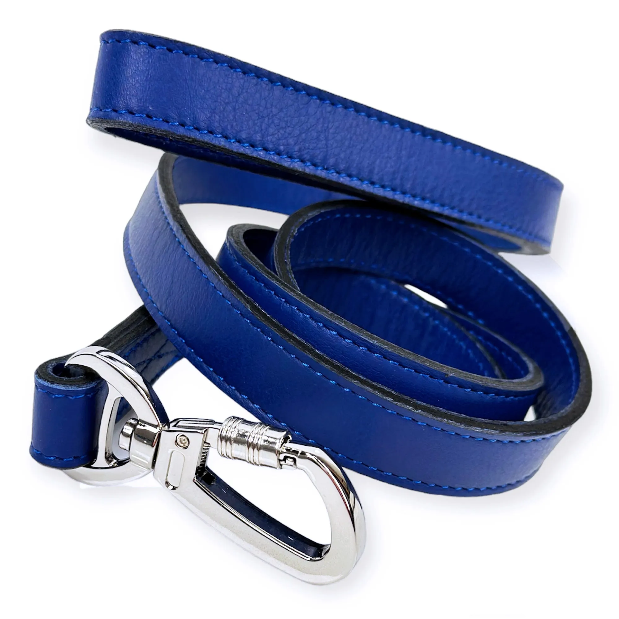 Belmont Dog Leash in Cobalt Blue & Nickel