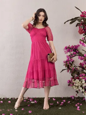 Berrlush Women Pink Solid Sweetheart Neck Puff Sleeve A-Line Dress