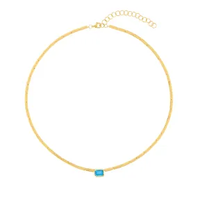 Bezel Emerald Cut Blue Topaz Necklace