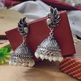 Bhavi Jewels Silver Plated Peacock Shaped Jhumki Earrings