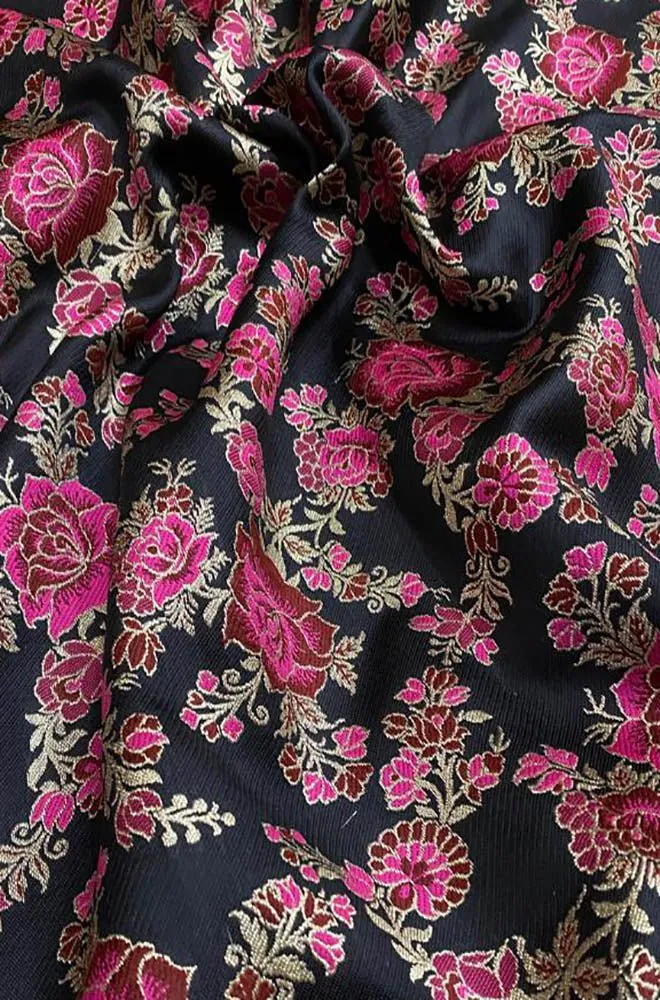 Black Banarasi Silk Meenakari Fabric ( 1 Mtr )