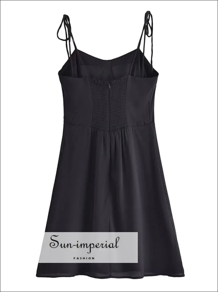 Black Chiffon A-line Sleeveless Mini Dress With Tie Strap Detail