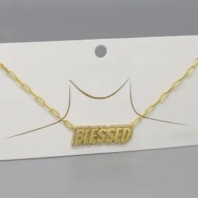 BLESSED Script CZ Pave Gold Dipped Short Necklace