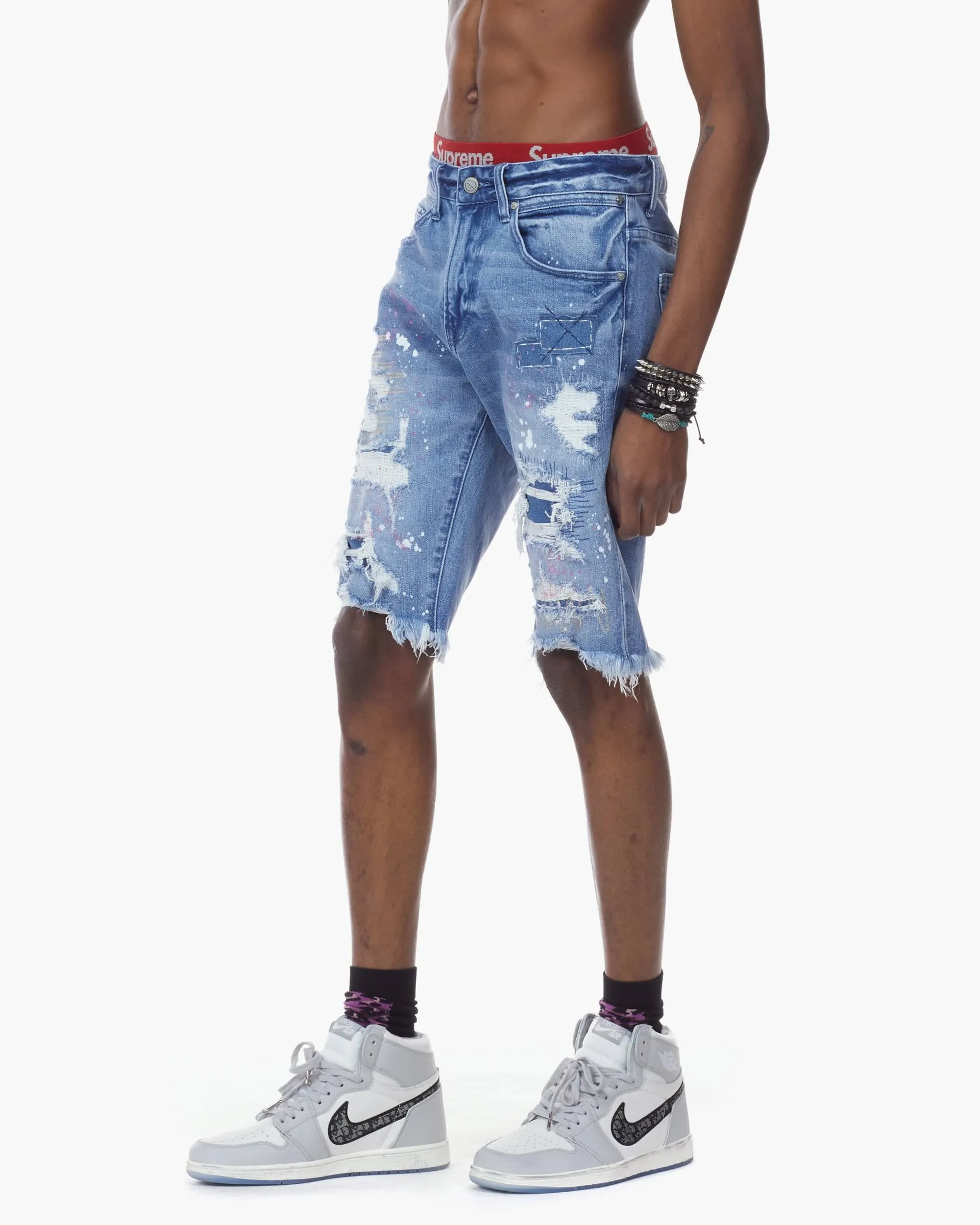 Bleunoir Patched Mending Jean Shorts - Turner Blue