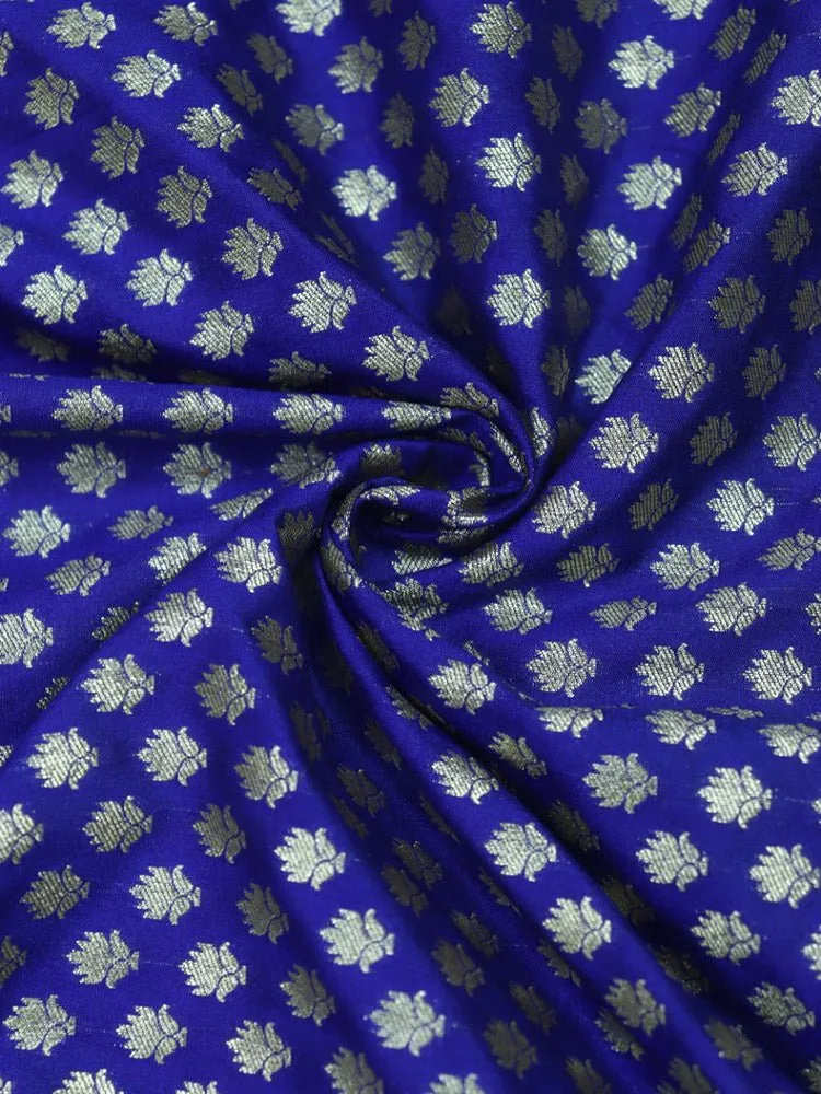 Blue Banarasi Silk Zari Booti Design Fabric ( 1 Mtr )