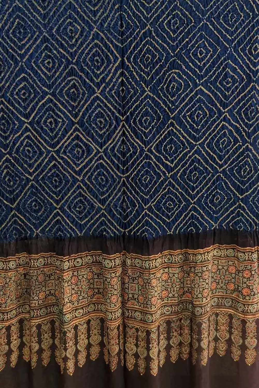 Blue Bandhani And Ajrakh Work Pure Gajji Silk Dupatta