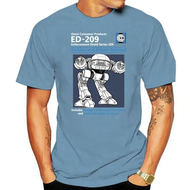 Blue Men T Shirt Summer Fashion Casual Tshirt Printing Robot ED 209 Men&#39;s Top Quality Full Cotton Clothing Mens Tee Shirt