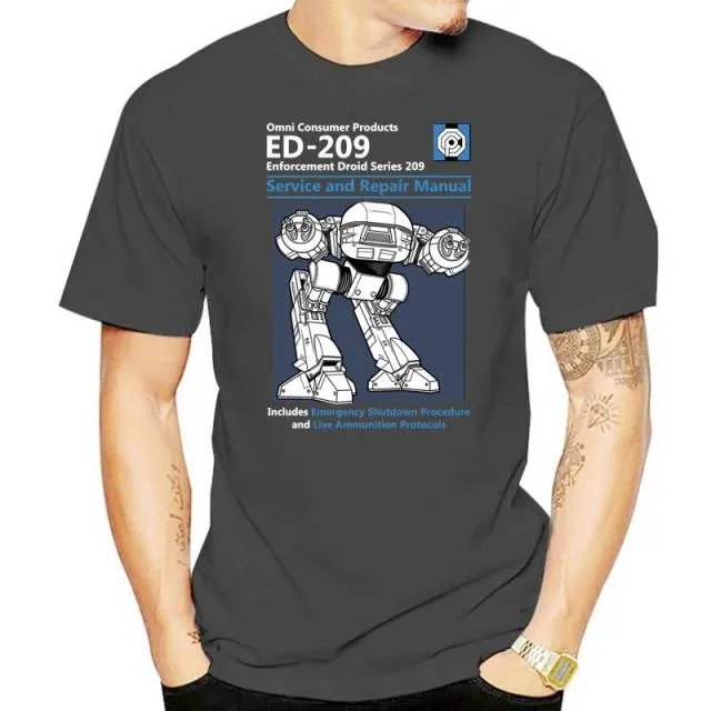 Blue Men T Shirt Summer Fashion Casual Tshirt Printing Robot ED 209 Men&#39;s Top Quality Full Cotton Clothing Mens Tee Shirt