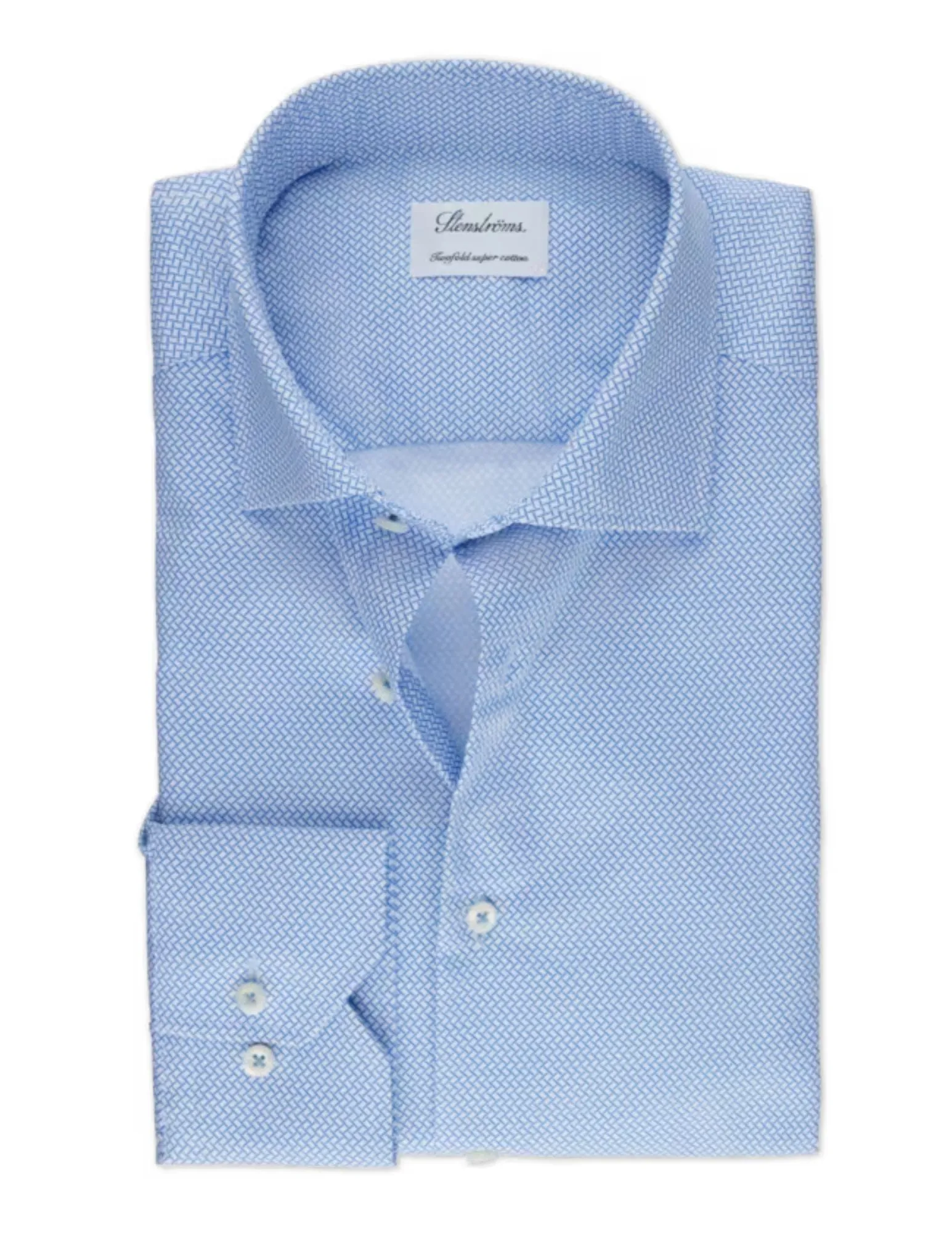 Blue Patterned Twill Shirt | Fitted Body