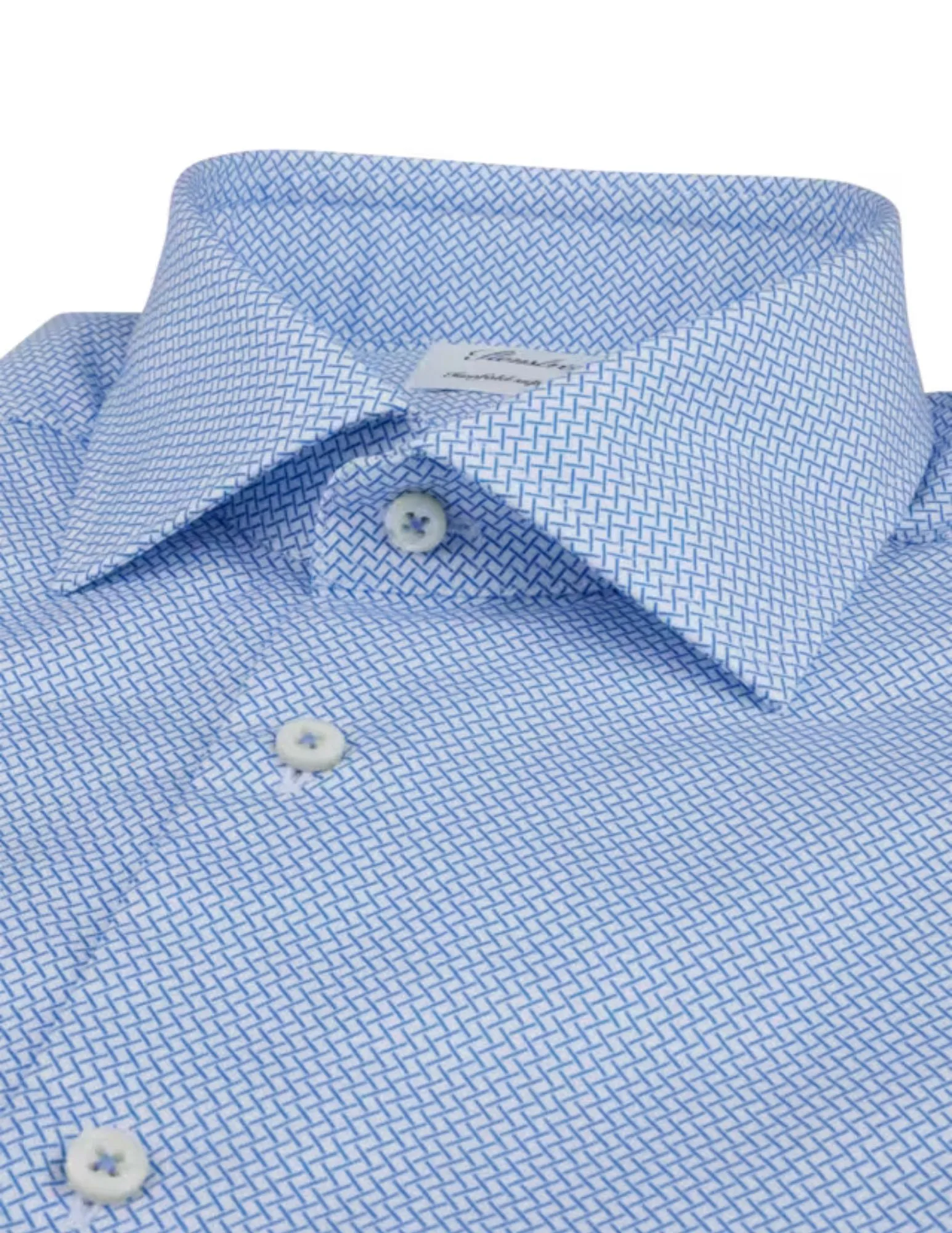 Blue Patterned Twill Shirt | Fitted Body