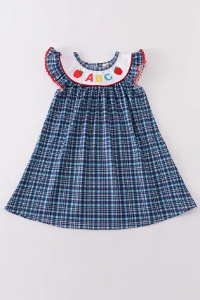 Blue plaid ABC embroidery dress