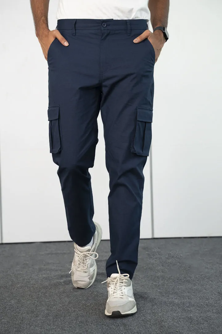 Blue Ripstop Textured Cargo Pants