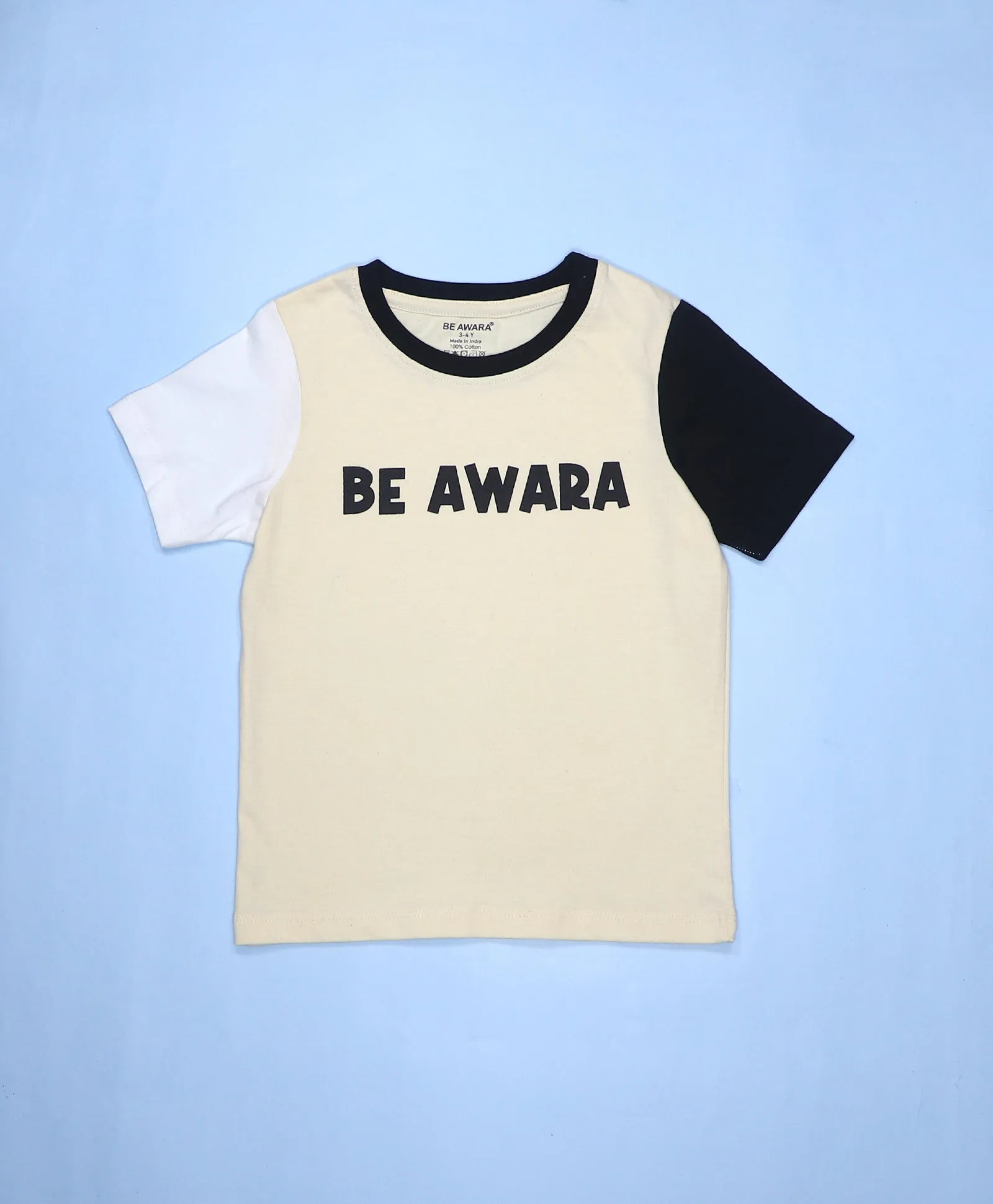 Boys Beige Be Awara Print Half Sleeves T-Shirt & Lounge Pant Set