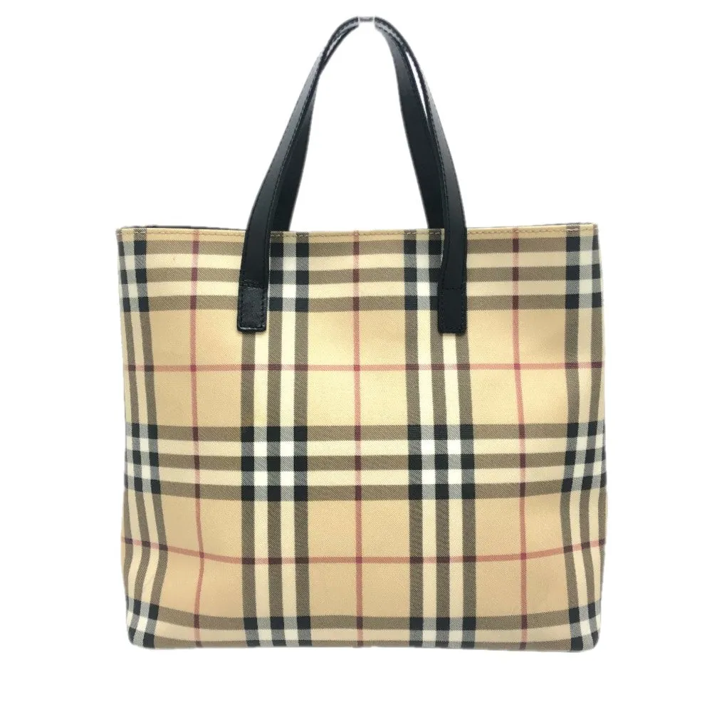 BURBERRY Tote Bag PVC / Leather beige check Women Used Authentic