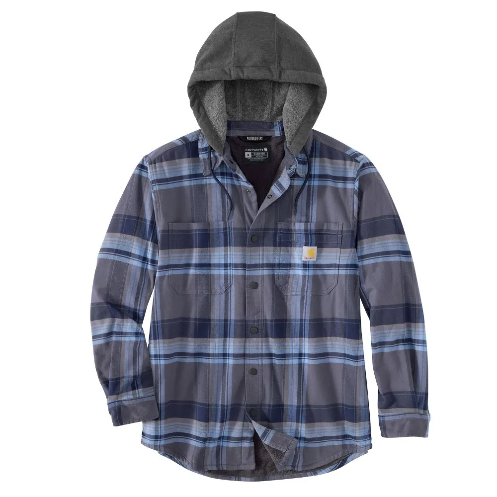 'Carhartt' Men's Rugged Flex Flannel Fleece Lined Hooded Shirt Jac - Navy