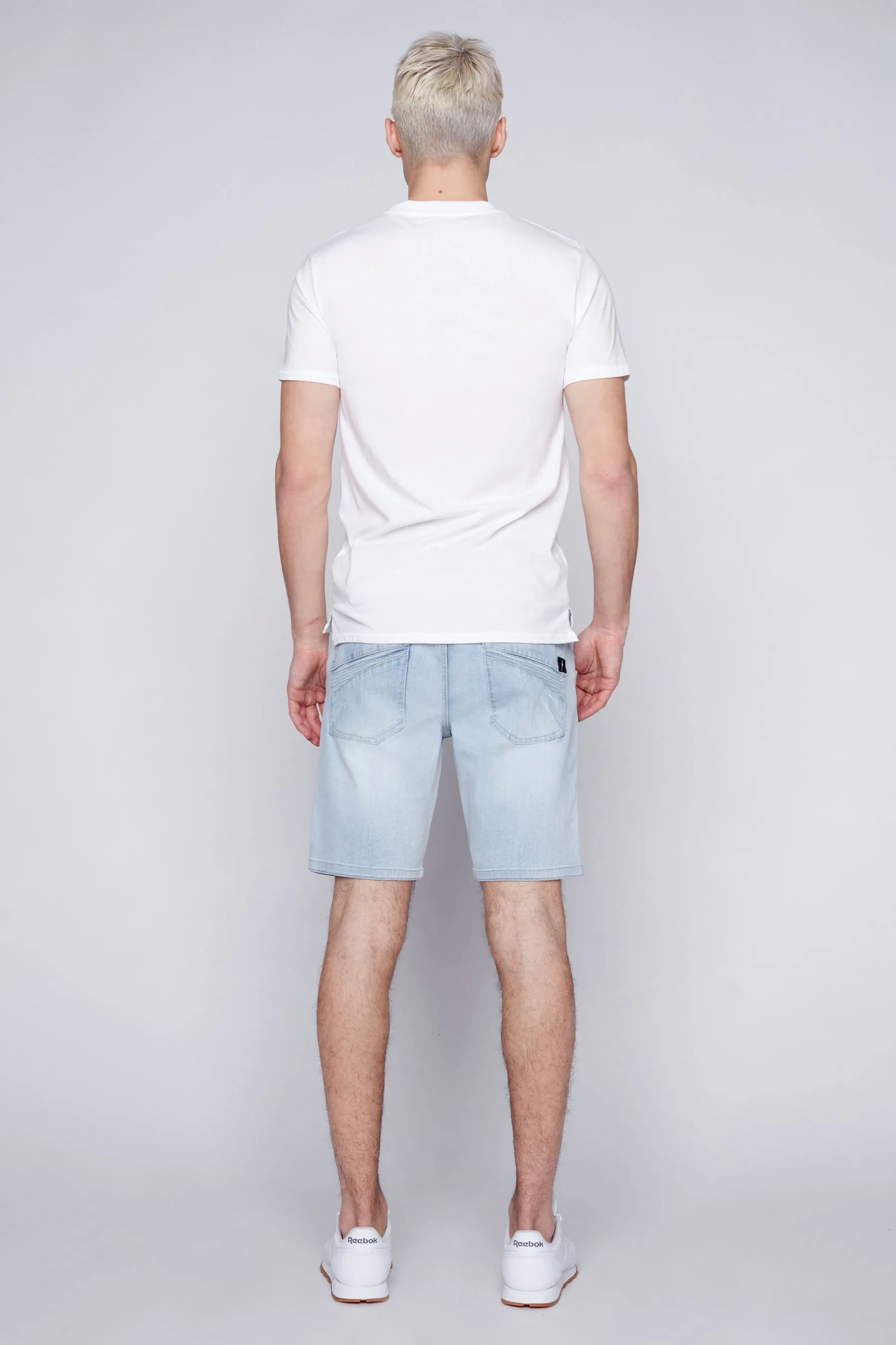 CASH - Mens Moto Stitch Denim Short - Blue Bleach