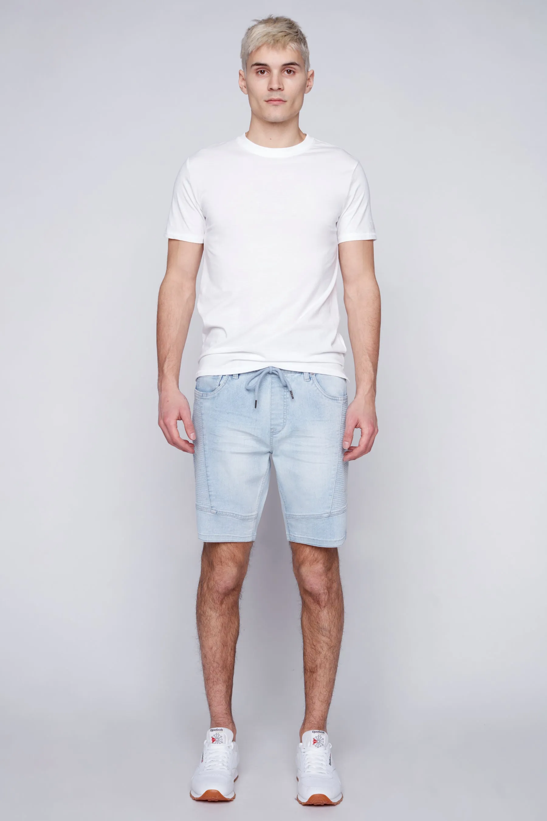 CASH - Mens Moto Stitch Denim Short - Blue Bleach