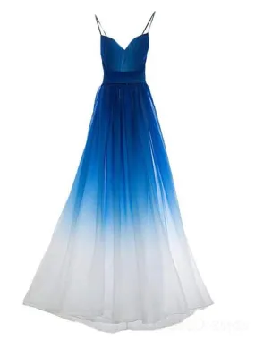 Chiffon Blue Ombre Spaghetti Straps Cheap Long Evening Prom Dresses,  Sweet16 Dresses, 18392