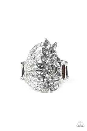 Clear Cut Cascade Silver and White Rhinestone Ring - Paparazzi Accessories