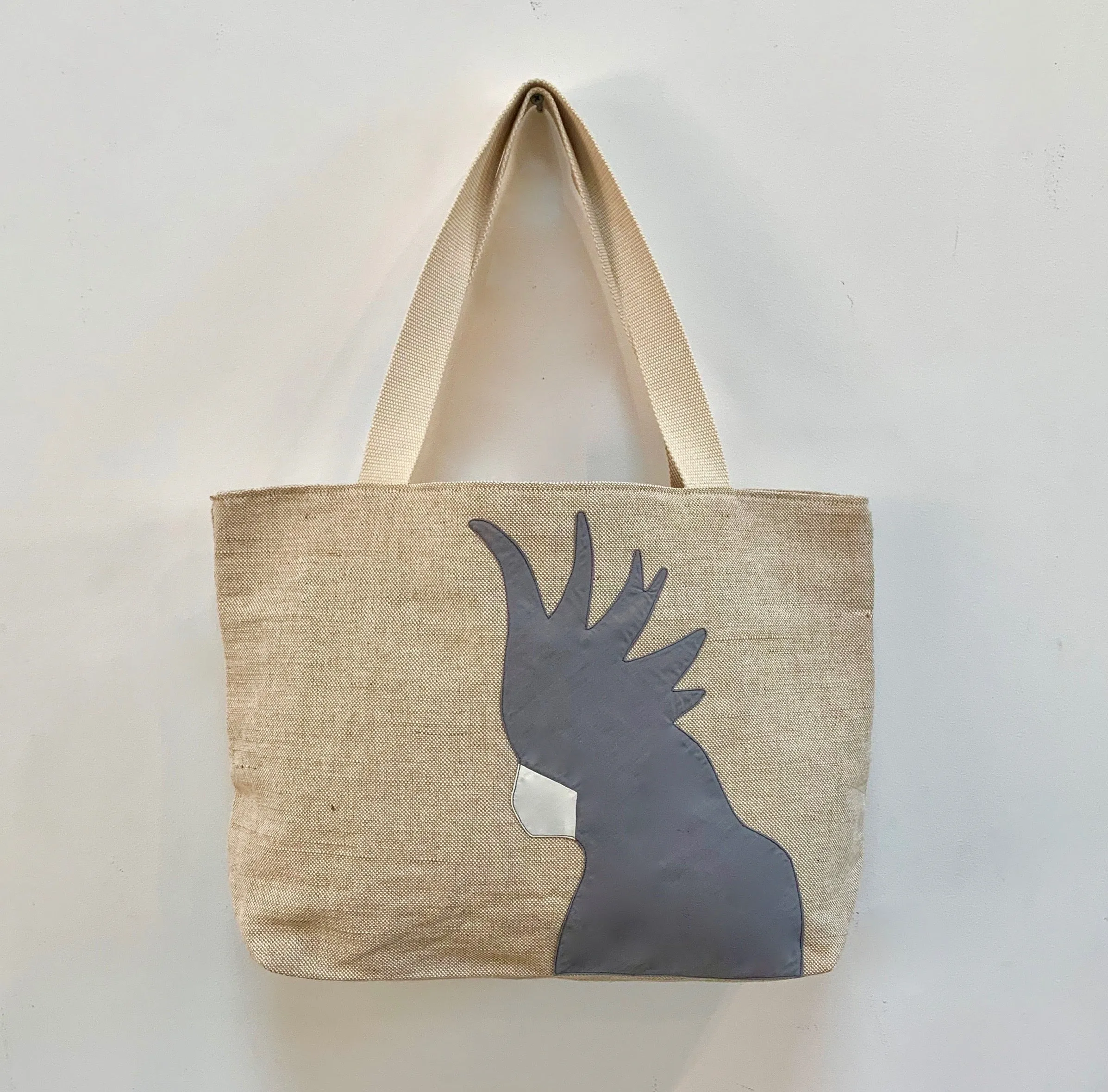 Cockatoo Jute Tote Bag in Grey