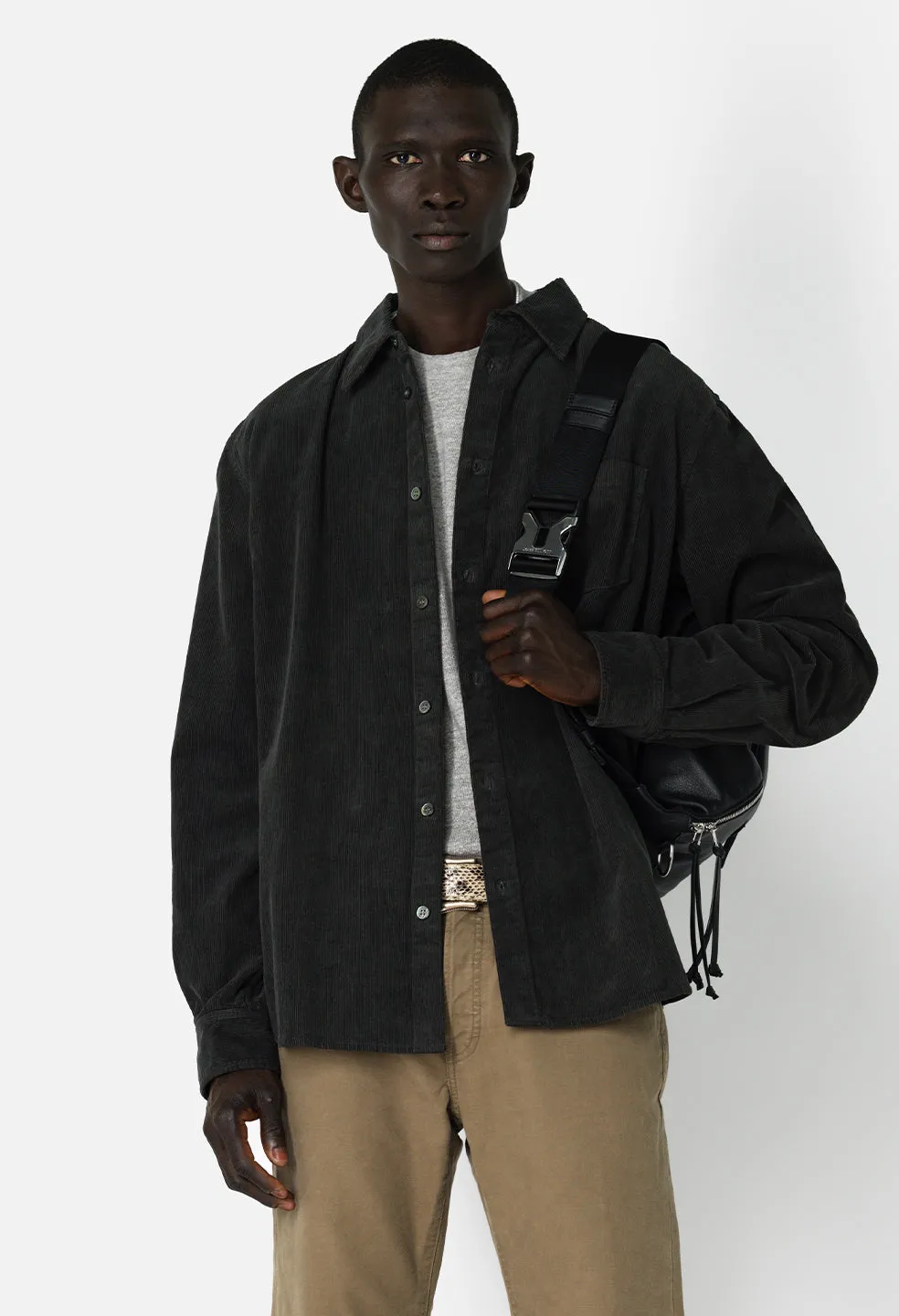 Corduroy Cloak Button Up / Charcoal