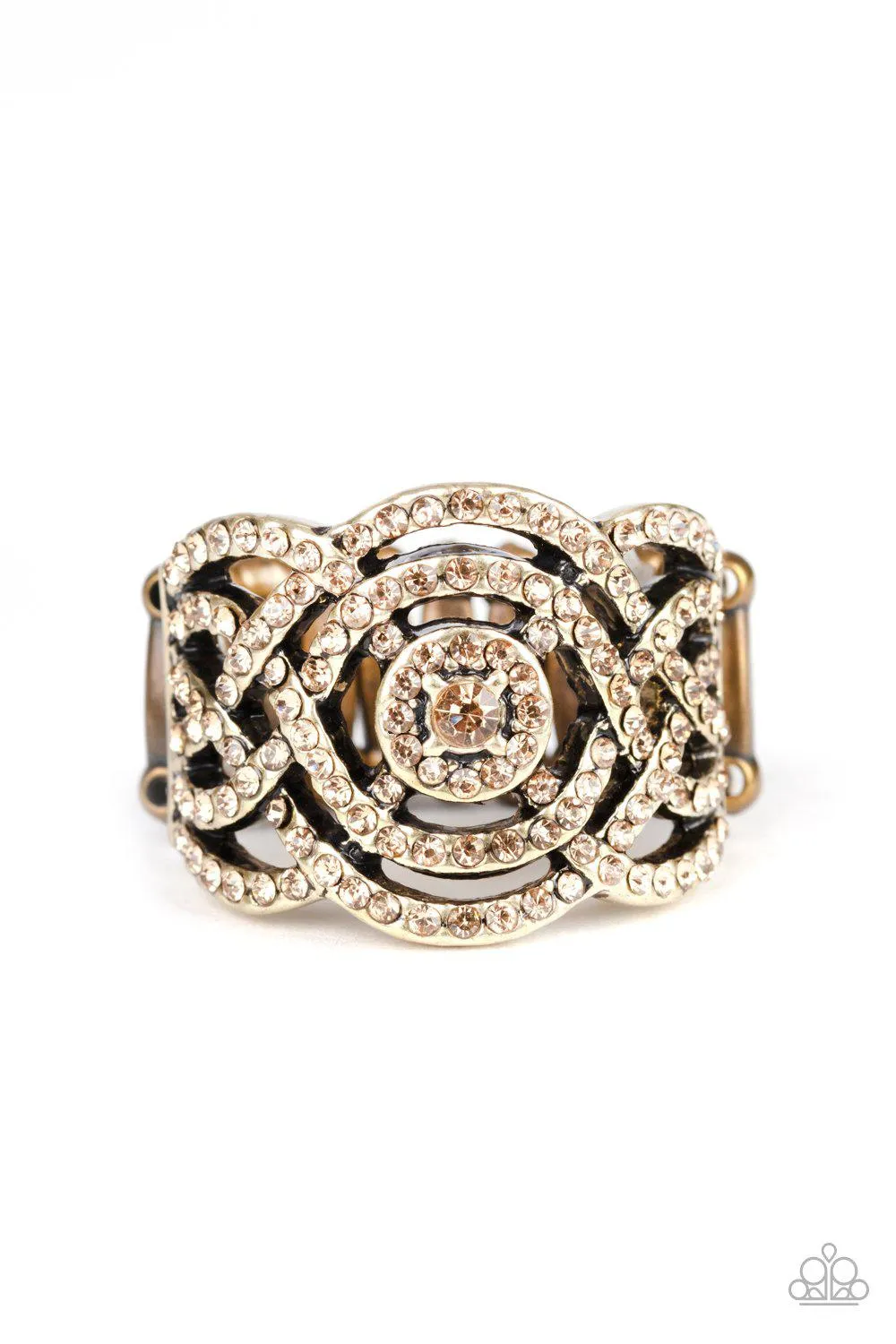 COUNTESS To Ten Brass Rhinestone Ring - Paparazzi Accessories