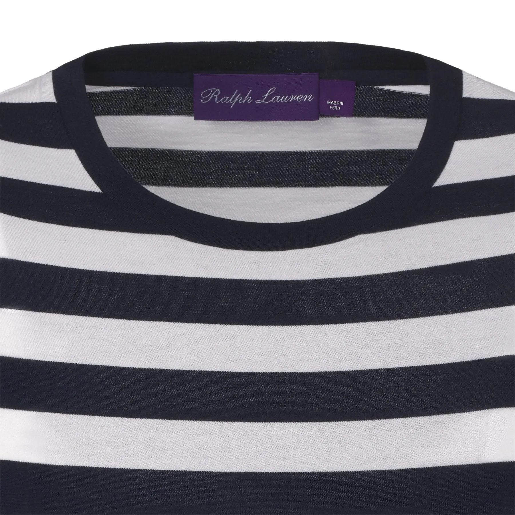 Crew Neck Striped Cotton T-Shirt in White and Blue