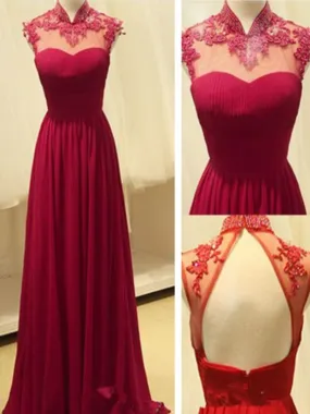 Custom Made A Line High Neck Backless Prom Dresses, Long Formal Dress, Bridesmaid Dress